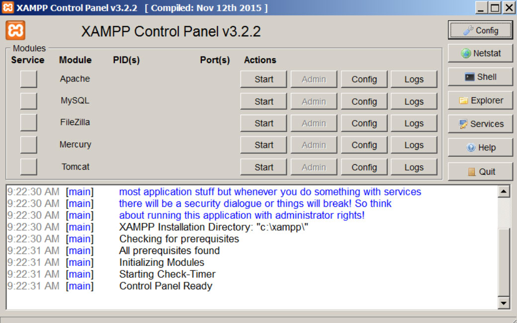 XAMPP Control Panel XAMPP Control Panel